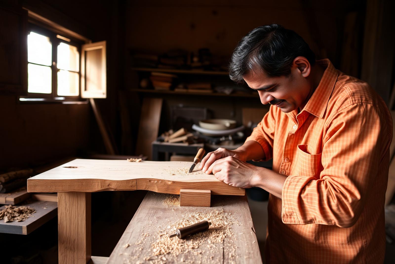 Craftsman working teak